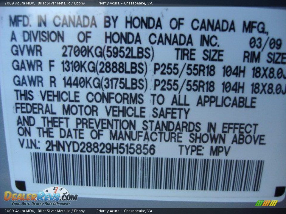 2009 Acura MDX Billet Silver Metallic / Ebony Photo #32