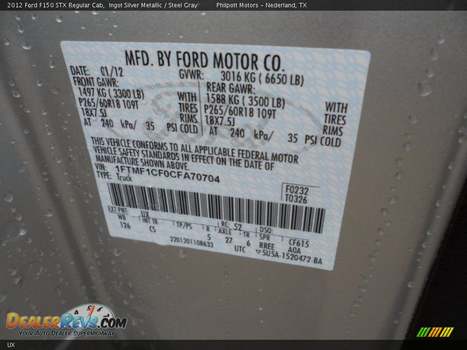 Ford Color Code UX Ingot Silver Metallic