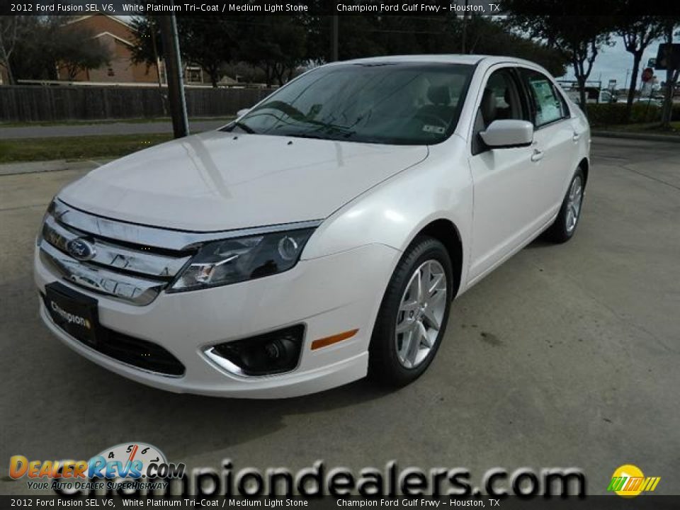 2012 Ford Fusion SEL V6 White Platinum Tri-Coat / Medium Light Stone Photo #1