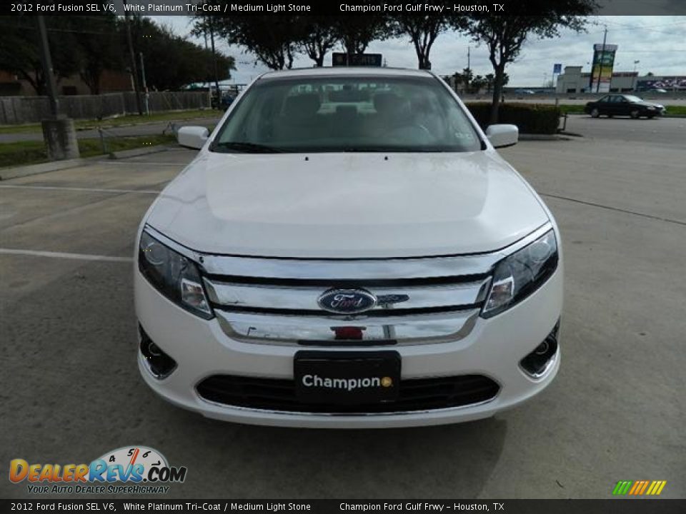 2012 Ford Fusion SEL V6 White Platinum Tri-Coat / Medium Light Stone Photo #2