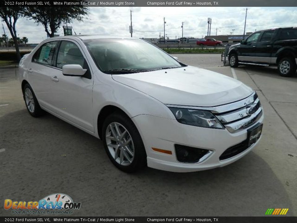 2012 Ford Fusion SEL V6 White Platinum Tri-Coat / Medium Light Stone Photo #3