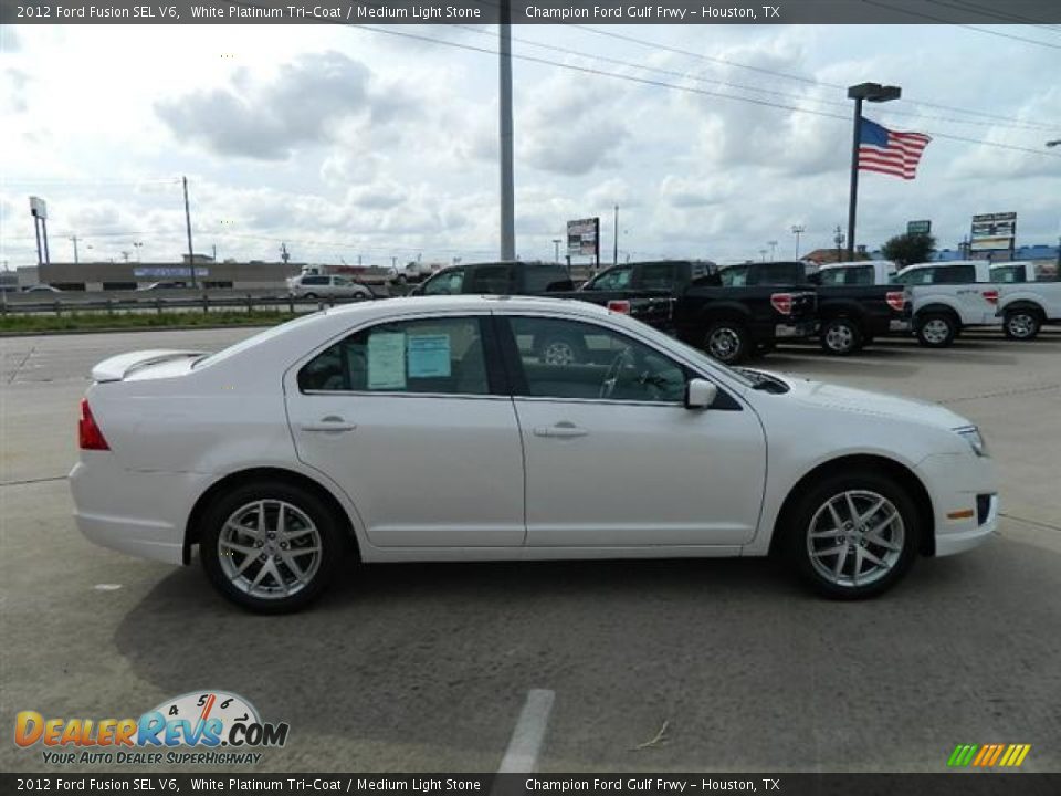 2012 Ford Fusion SEL V6 White Platinum Tri-Coat / Medium Light Stone Photo #4