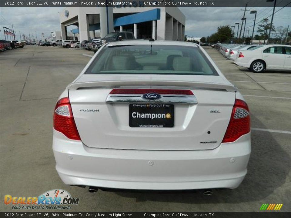 2012 Ford Fusion SEL V6 White Platinum Tri-Coat / Medium Light Stone Photo #6