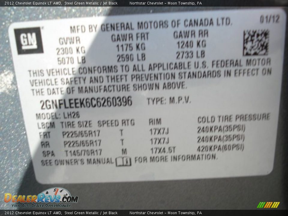 2012 Chevrolet Equinox LT AWD Steel Green Metallic / Jet Black Photo #20