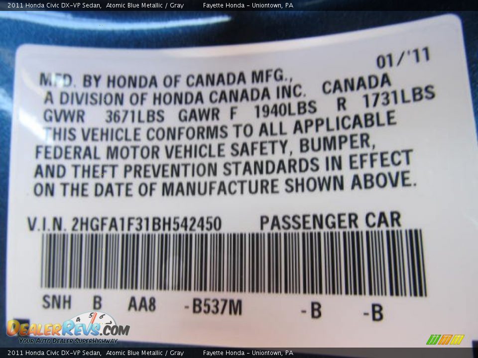 2011 Honda Civic DX-VP Sedan Atomic Blue Metallic / Gray Photo #9