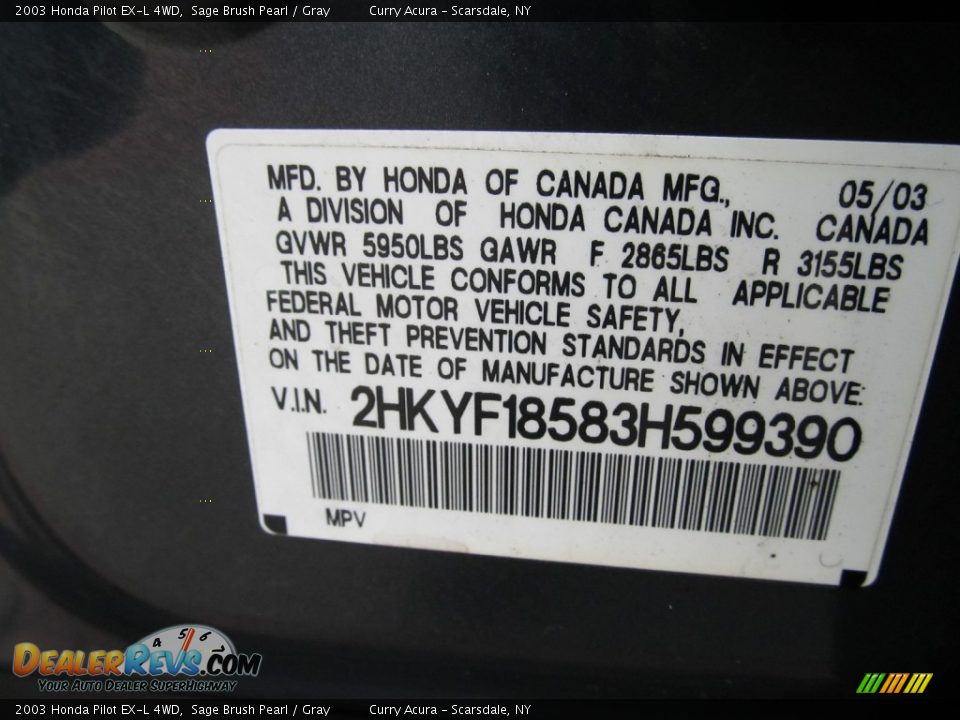 2003 Honda Pilot EX-L 4WD Sage Brush Pearl / Gray Photo #27