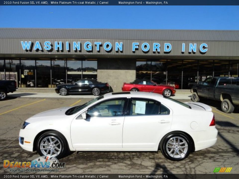 2010 Ford Fusion SEL V6 AWD White Platinum Tri-coat Metallic / Camel Photo #1