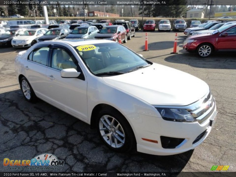 2010 Ford Fusion SEL V6 AWD White Platinum Tri-coat Metallic / Camel Photo #5