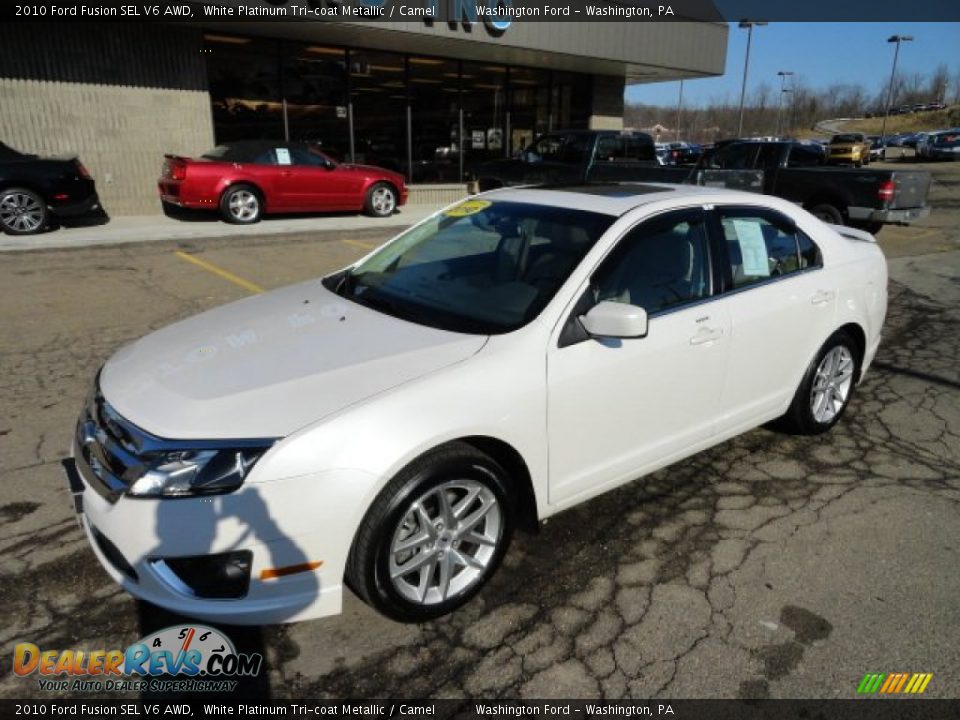 2010 Ford Fusion SEL V6 AWD White Platinum Tri-coat Metallic / Camel Photo #7