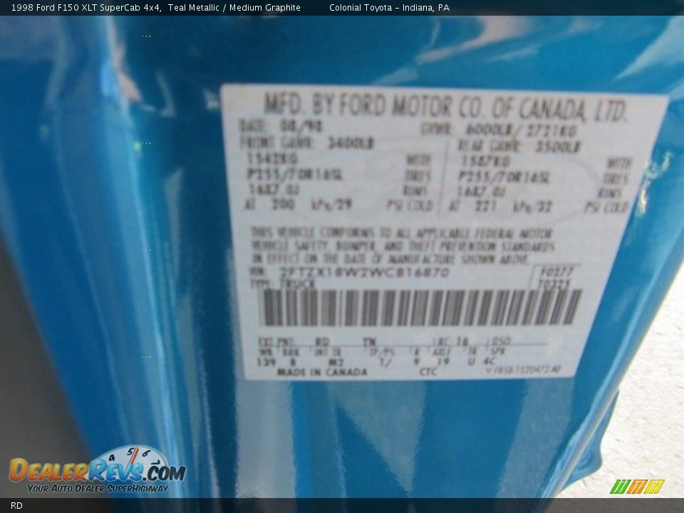 Ford Color Code RD Teal Metallic