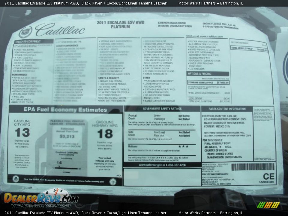 2011 Cadillac Escalade ESV Platinum AWD Window Sticker Photo #35