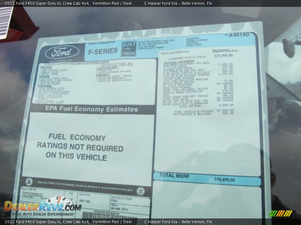 2012 Ford F450 Super Duty XL Crew Cab 4x4 Window Sticker Photo #4