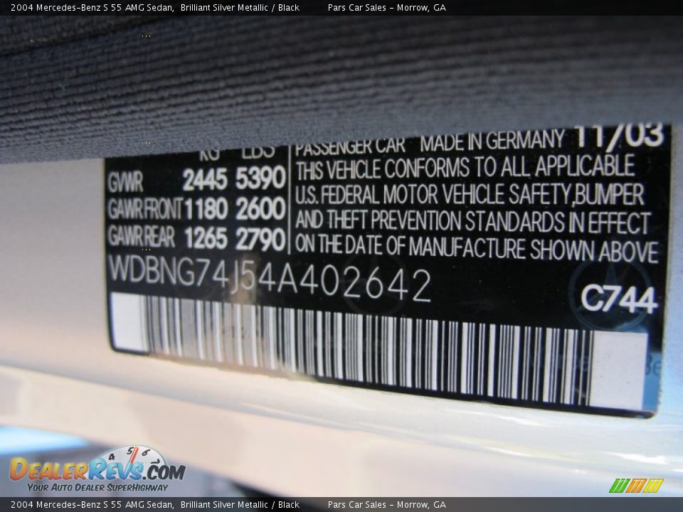 2004 Mercedes-Benz S 55 AMG Sedan Brilliant Silver Metallic / Black Photo #17