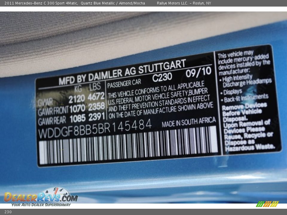 MercedesBenz Color Code 230 Quartz Blue Metallic