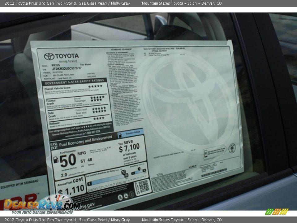 2012 Toyota Prius 3rd Gen Two Hybrid Window Sticker Photo #15