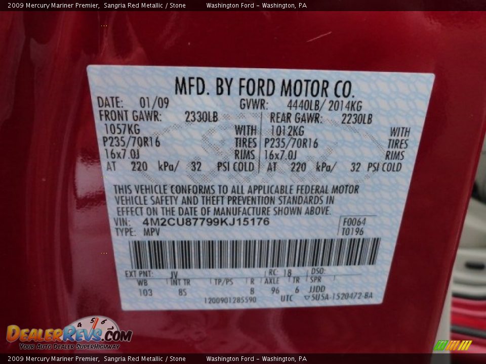 2009 Mercury Mariner Premier Sangria Red Metallic / Stone Photo #17