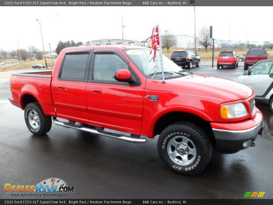 2003 Ford F150 XLT SuperCrew 4x4 Bright Red / Medium Parchment Beige Photo #8