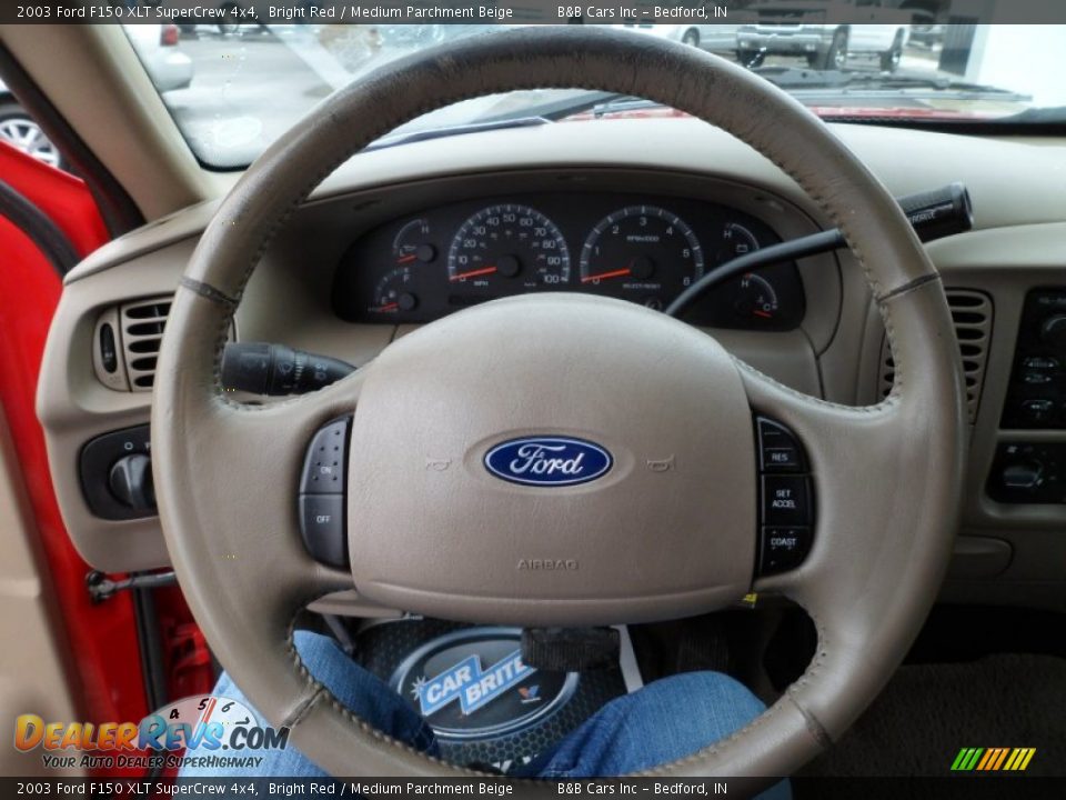 2003 Ford F150 XLT SuperCrew 4x4 Bright Red / Medium Parchment Beige Photo #21