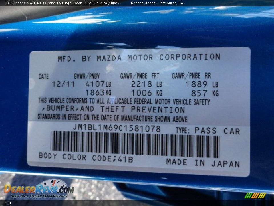 Mazda Color Code 41B Sky Blue Mica