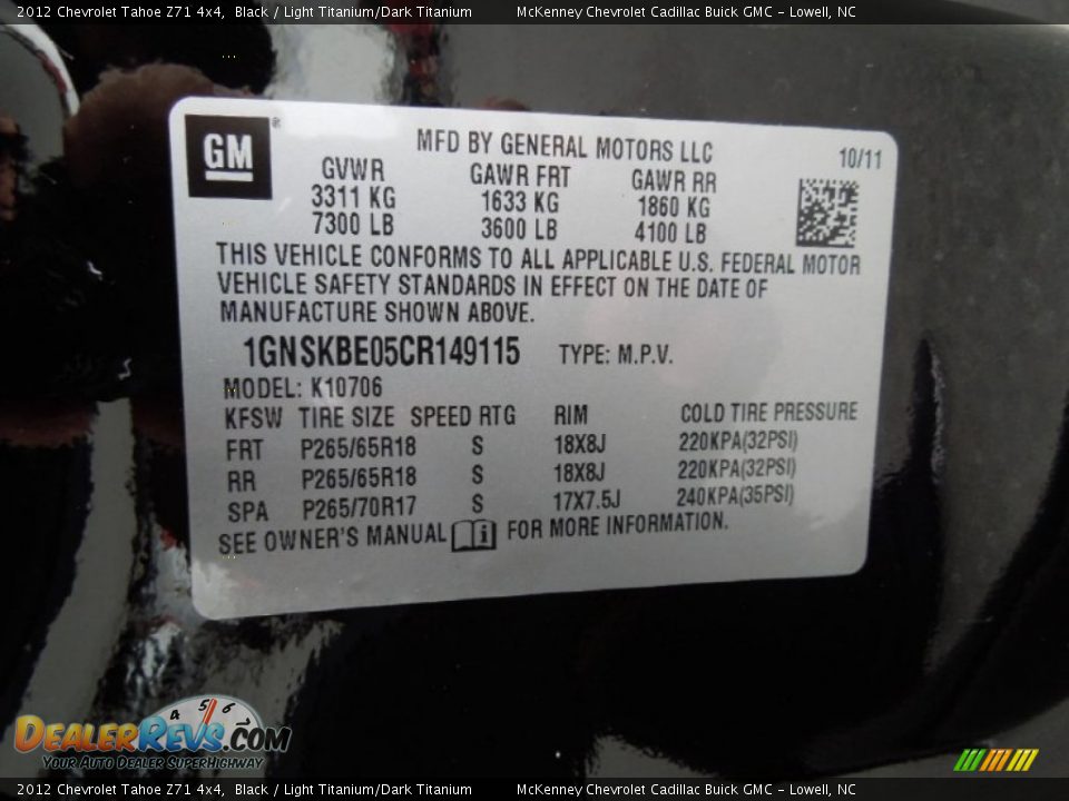 2012 Chevrolet Tahoe Z71 4x4 Black / Light Titanium/Dark Titanium Photo #6