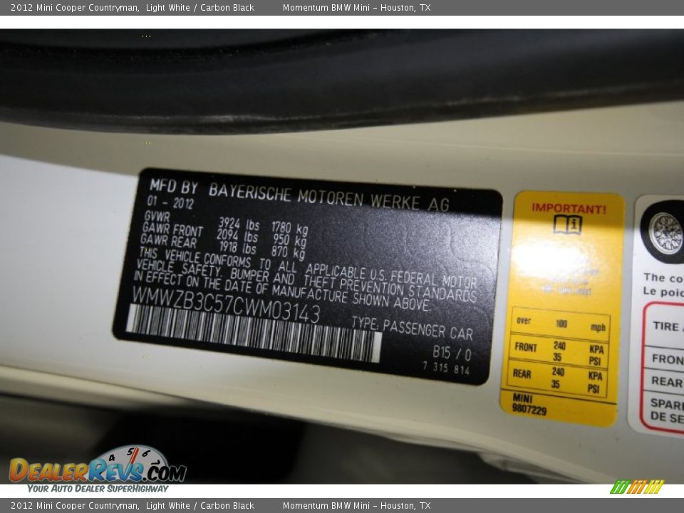 2012 Mini Cooper Countryman Light White / Carbon Black Photo #10