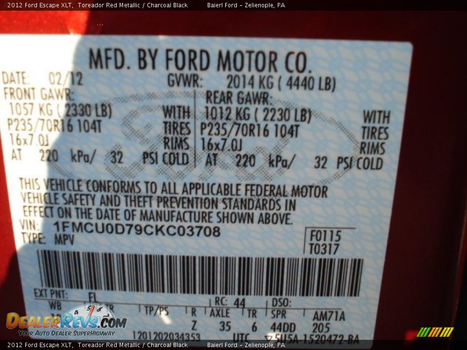 2012 Ford Escape XLT Toreador Red Metallic / Charcoal Black Photo #20