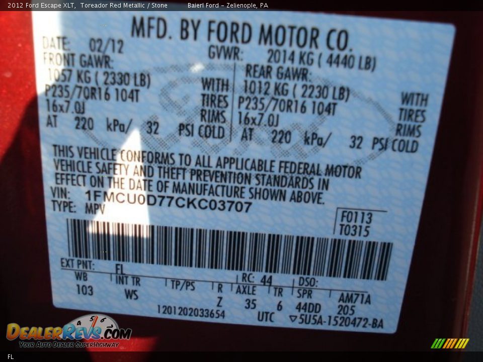 Ford Color Code FL Toreador Red Metallic