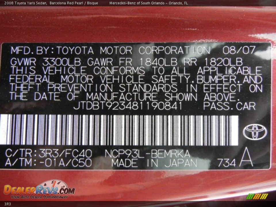 Toyota Color Code 3R3 Barcelona Red Pearl