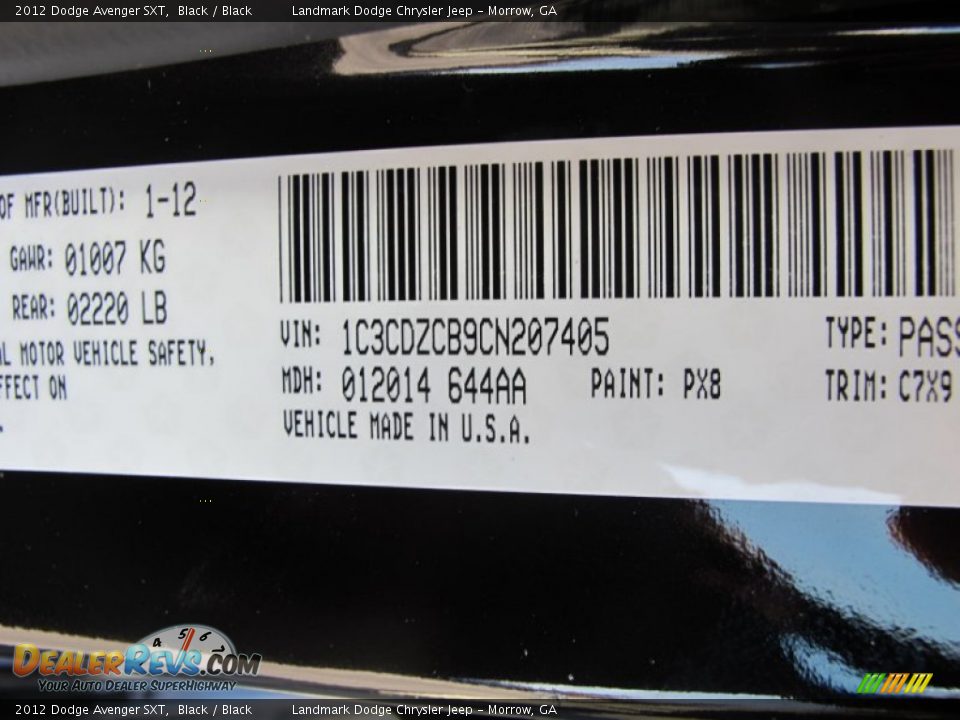 2012 Dodge Avenger SXT Black / Black Photo #11