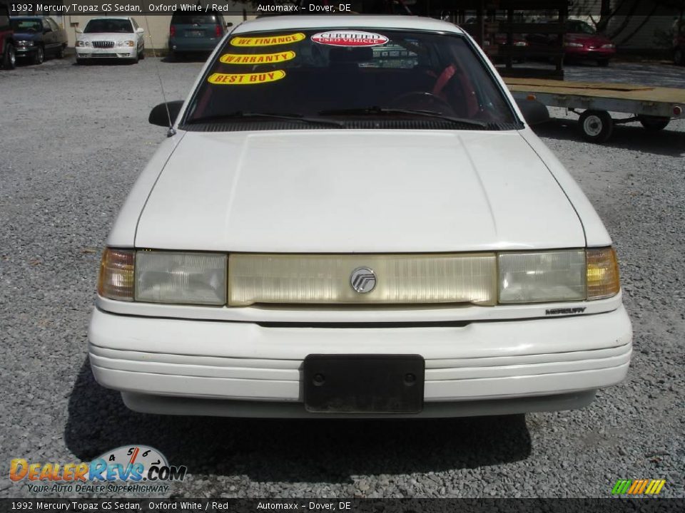 1992 Mercury Topaz GS Sedan Oxford White / Red Photo #2