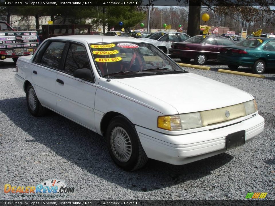 1992 Mercury Topaz GS Sedan Oxford White / Red Photo #3