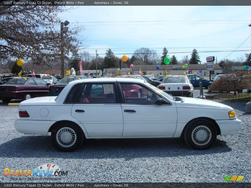 1992 Mercury Topaz GS Sedan Oxford White / Red Photo #4