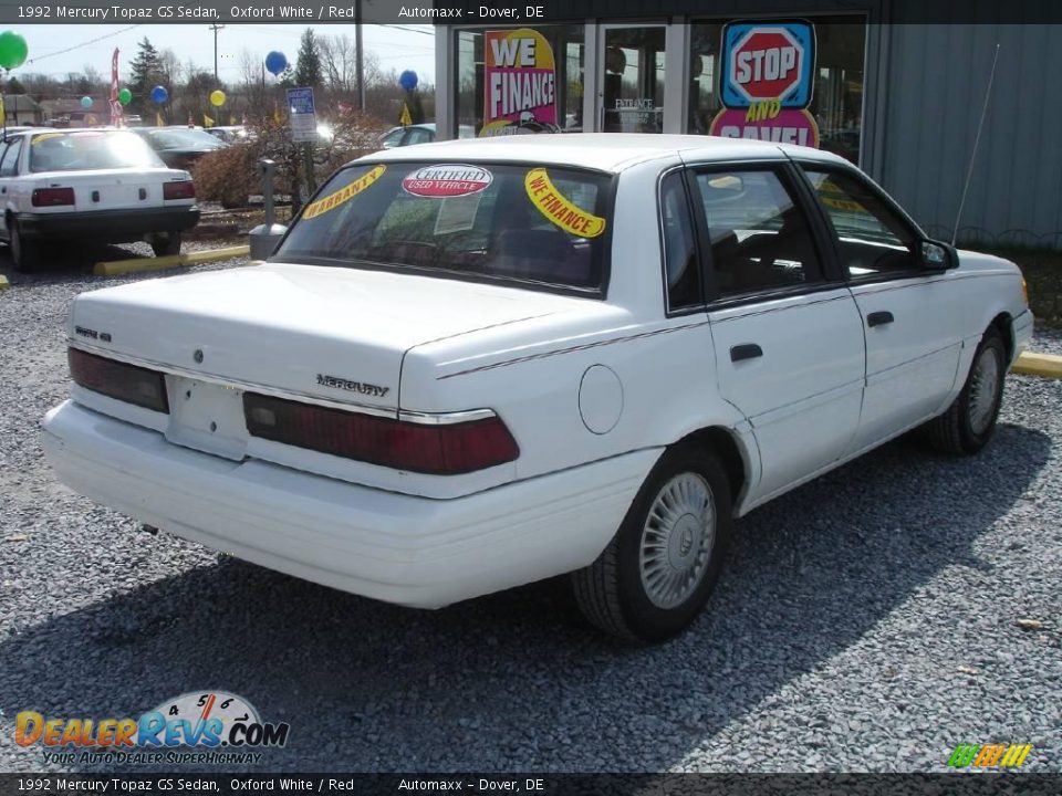 1992 Mercury Topaz GS Sedan Oxford White / Red Photo #5