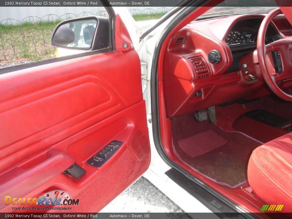 1992 Mercury Topaz GS Sedan Oxford White / Red Photo #8