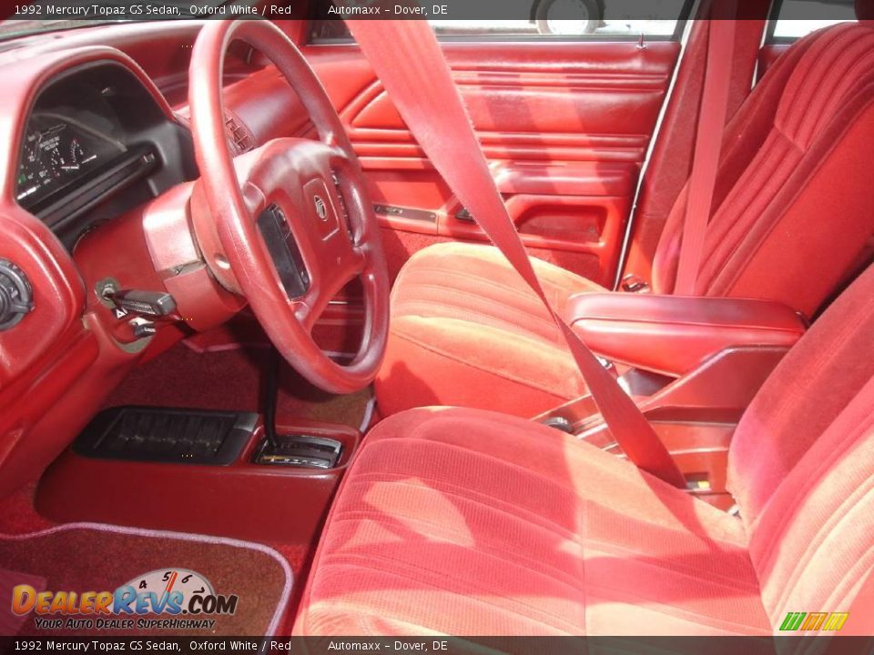 1992 Mercury Topaz GS Sedan Oxford White / Red Photo #9