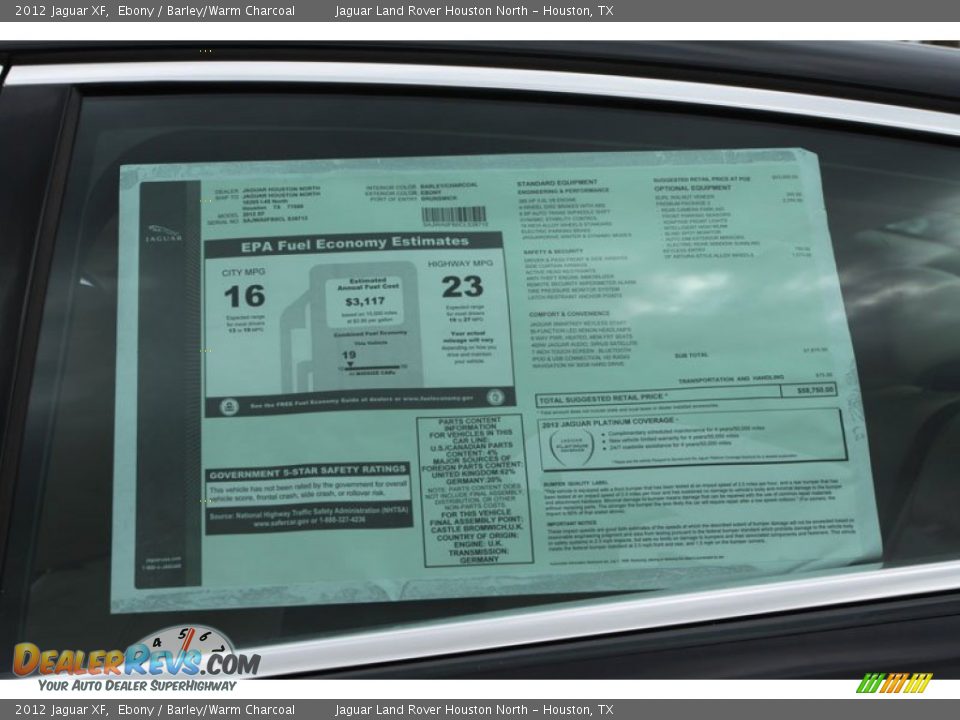 2012 Jaguar XF  Window Sticker Photo #25