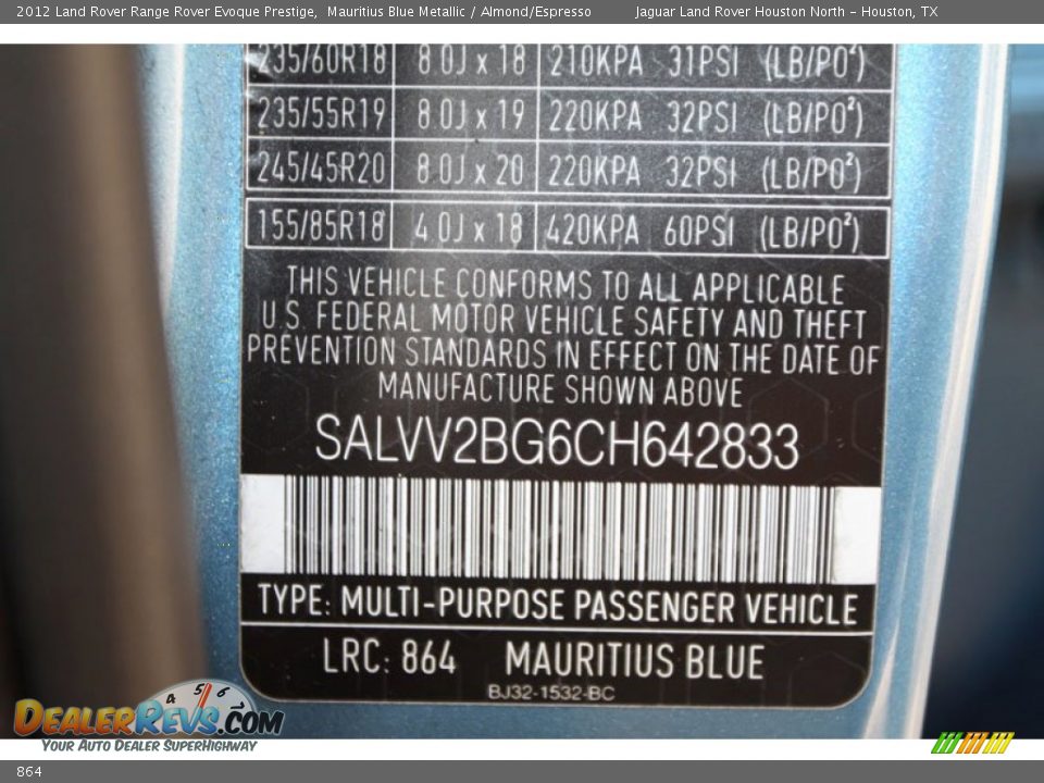 Land Rover Color Code 864 Mauritius Blue Metallic