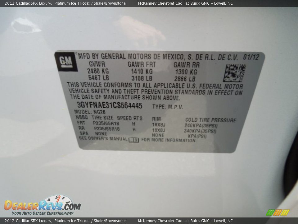 2012 Cadillac SRX Luxury Platinum Ice Tricoat / Shale/Brownstone Photo #6