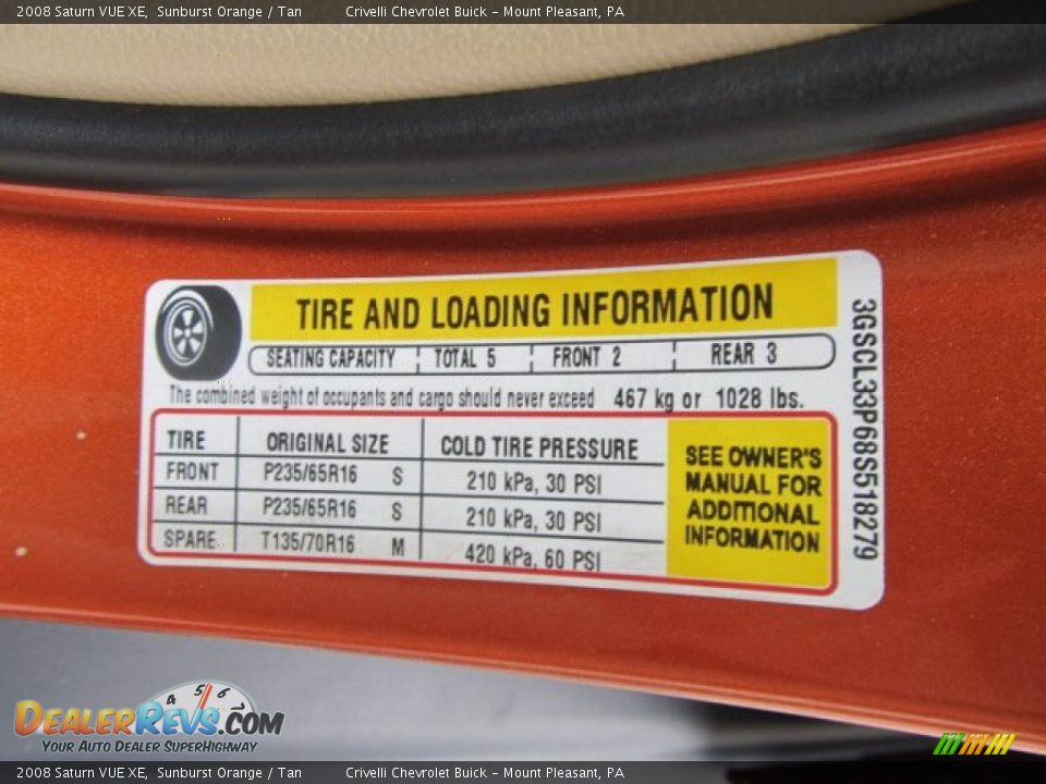 2008 Saturn VUE XE Sunburst Orange / Tan Photo #28