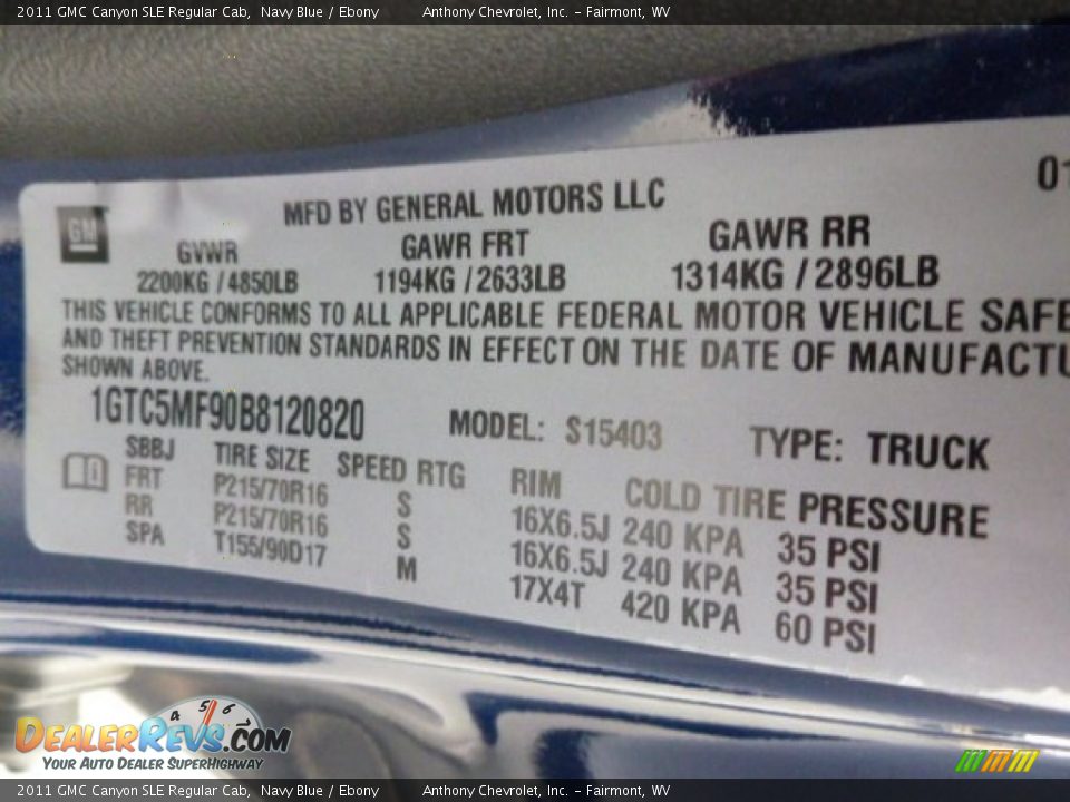 2011 GMC Canyon SLE Regular Cab Navy Blue / Ebony Photo #18