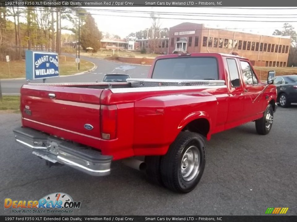 1997 Ford F350 XLT Extended Cab Dually Vermillion Red / Opal Grey Photo #4