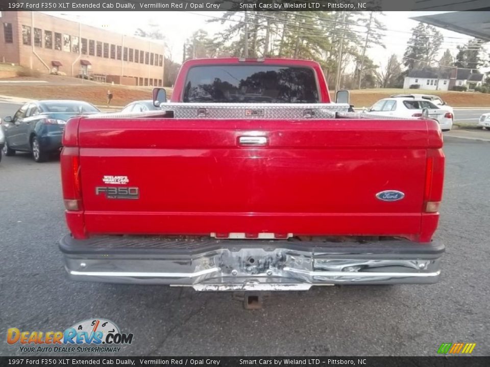 1997 Ford F350 XLT Extended Cab Dually Vermillion Red / Opal Grey Photo #5