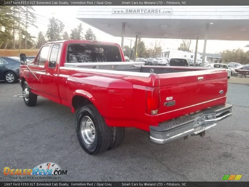 1997 Ford F350 XLT Extended Cab Dually Vermillion Red / Opal Grey Photo #6