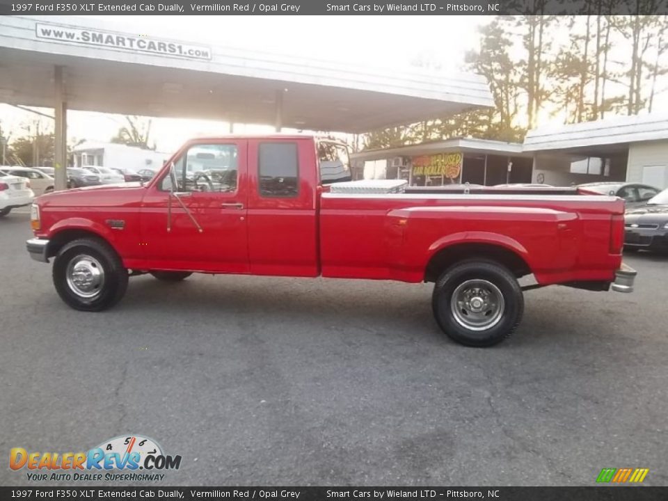 1997 Ford F350 XLT Extended Cab Dually Vermillion Red / Opal Grey Photo #7