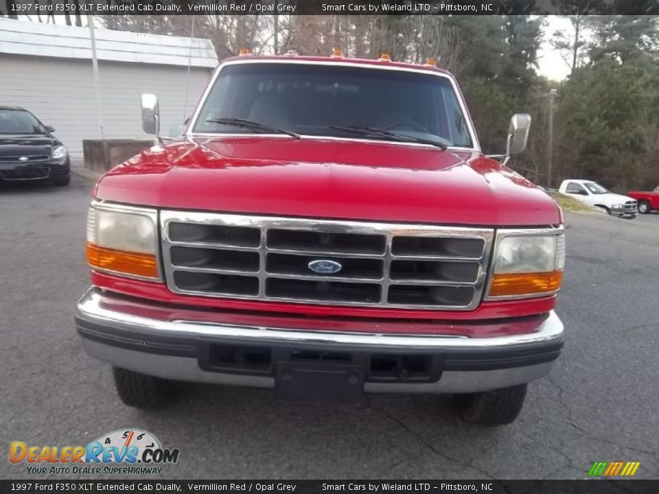 1997 Ford F350 XLT Extended Cab Dually Vermillion Red / Opal Grey Photo #9