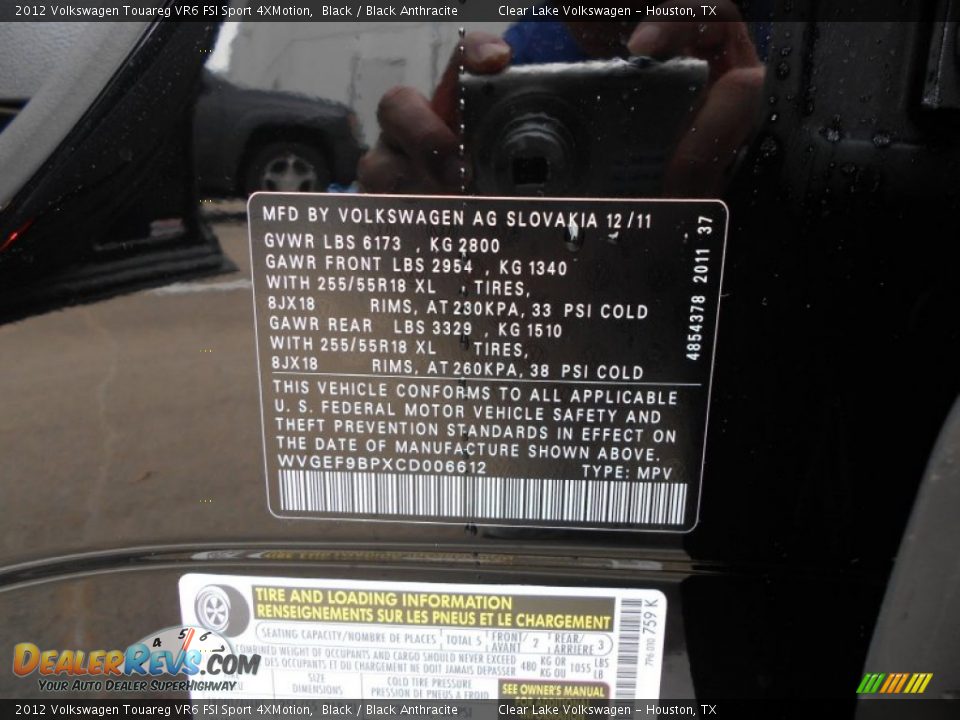 2012 Volkswagen Touareg VR6 FSI Sport 4XMotion Black / Black Anthracite Photo #22