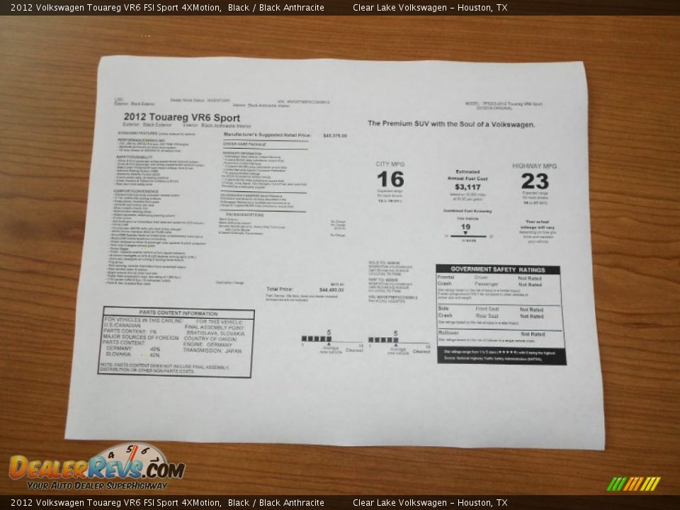 2012 Volkswagen Touareg VR6 FSI Sport 4XMotion Window Sticker Photo #23