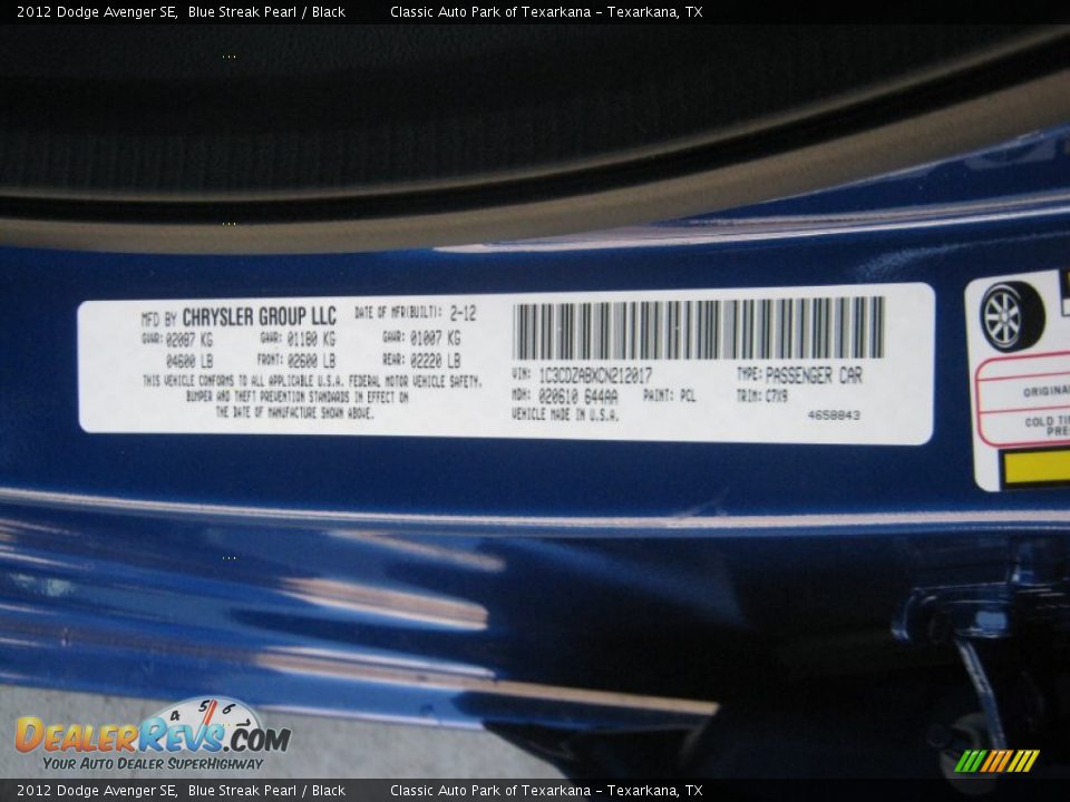 2012 Dodge Avenger SE Blue Streak Pearl / Black Photo #24
