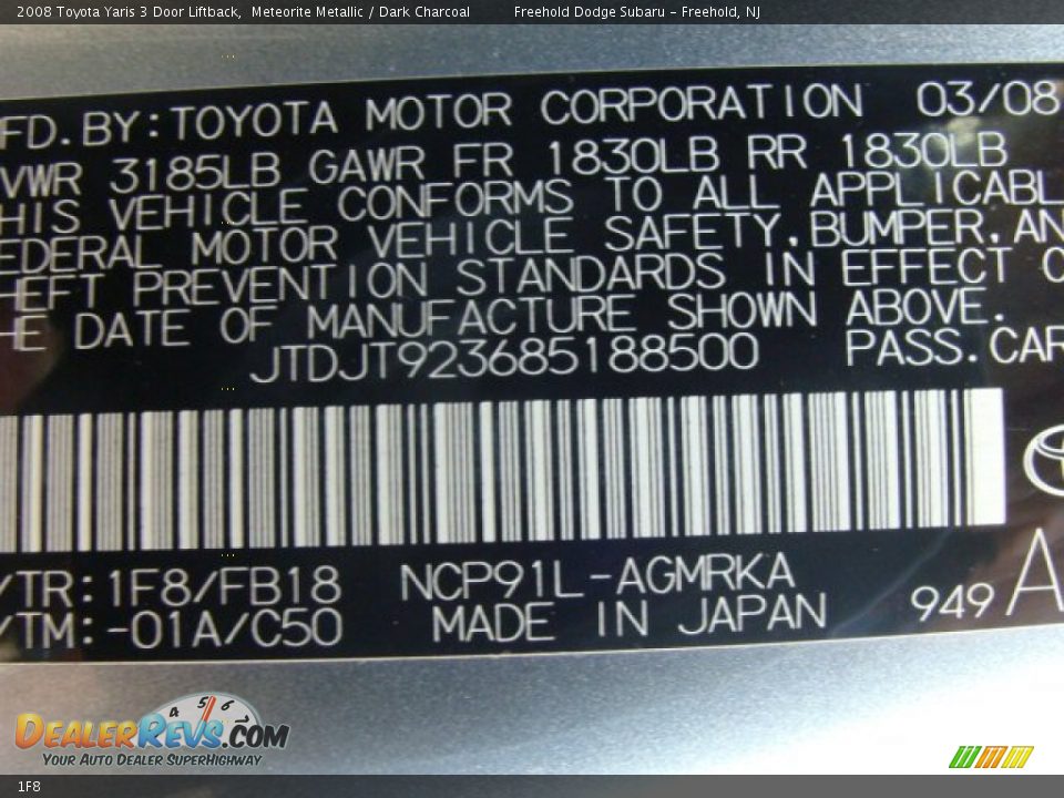 Toyota Color Code 1F8 Meteorite Metallic