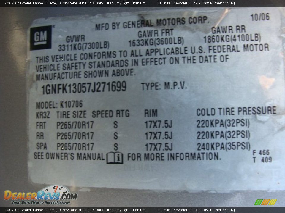 2007 Chevrolet Tahoe LT 4x4 Graystone Metallic / Dark Titanium/Light Titanium Photo #15
